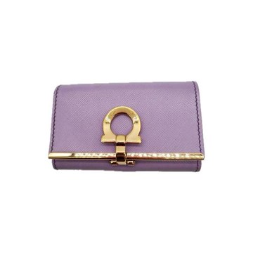 【二手精品 9.9成新】Salvatore Ferragamo 紫色金釦 Gancini 皮革鑰匙夾 編號L201