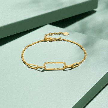 新款 越南沙金五環扣素鏈手鏈黃銅鍍金復古風女士簡約手鏈節日禮