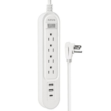 Kinyo 雙圓1開4插USB延長線6尺 CGCU3146  1.8m  白色  1個
