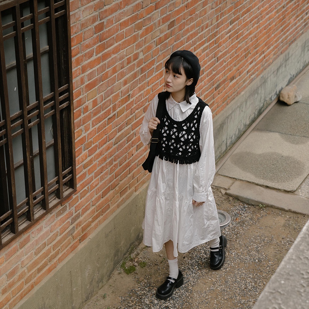 QUEENSHOP_ S 質感素面排釦襯衫蛋糕洋裝 三色售 現+預【01085850】