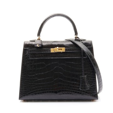 HERMES 愛馬仕 Kelly 25 鱷魚皮 黑色 凱莉包 金扣 口B刻 兩用包 【二手名牌BRAND OFF】
