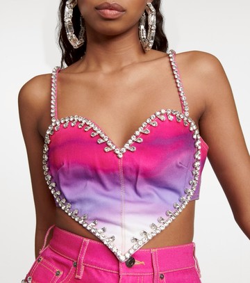 Area Cropped embellished ombré denim top