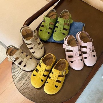 復古鏤空軟勃肯2025半拖鞋平底豬籠兩穿森系編織包頭涼鞋女鞋新款