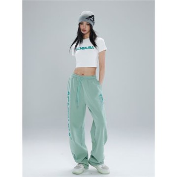 ACMEAURA原創爵士舞品牌hiphop美式小眾辣妹褲薄荷綠運動束腳長褲