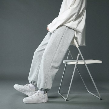 男生潮流休閑褲青少年百搭時尚純色簡約九分褲寬松帥氣束腳運動褲