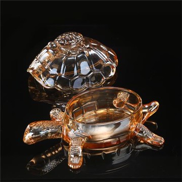 歐式創意水晶玻璃烏龜糖罐收納盒簡約現代桌面擺件辦公室裝飾品