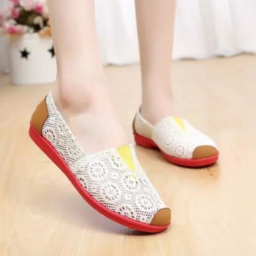 夏季網面老北京布鞋女鞋透氣鏤空休閑媽媽鞋一腳蹬平跟軟底開車鞋