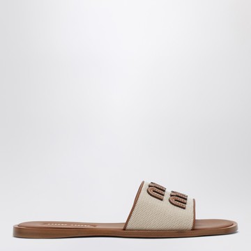Slide sandals in canvas and leather