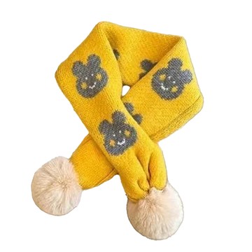 愛北鼻 兒童款針織交叉圍巾 適用年齡：2-10歲 (含毛球)  76 x 10cm  黃色兔子  1條