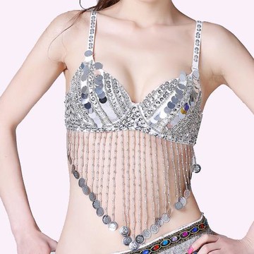 新款肚皮舞上衣表演出服裝胸罩酒吧工藝練功服性感珠繡文胸成人女