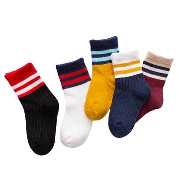 【優貝選】優質百搭舒適學生童襪5入組-經典條紋