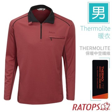 【瑞多仕 RATOPS】男 Thermolite 機能型長袖保暖衣(翻領爬線).半開襟立領衫.運動休閒上衣_DB6102 給荔紅/暗黑