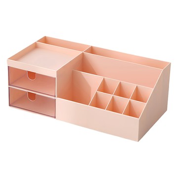 小清新多功能桌面收納盒 雙抽屜  珊瑚粉  1個