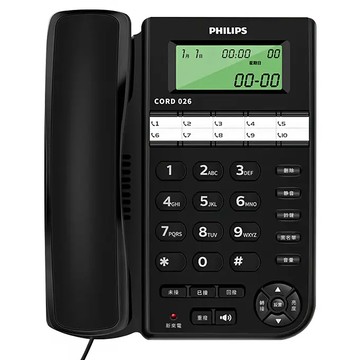PHILIPS 飛利浦 來電顯示有線電話 包裝尺寸19.8 x 21.2 x 6.5cm 線長2m 黑色 62g  CORD026B