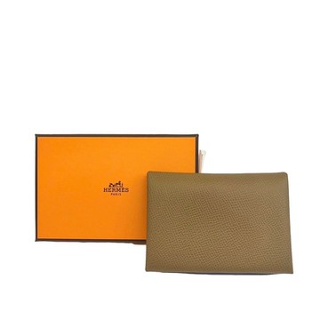 Hermes Calvi Duo 拼色卡片夾/零錢包 (栗子色/餅乾色) (Epsom）