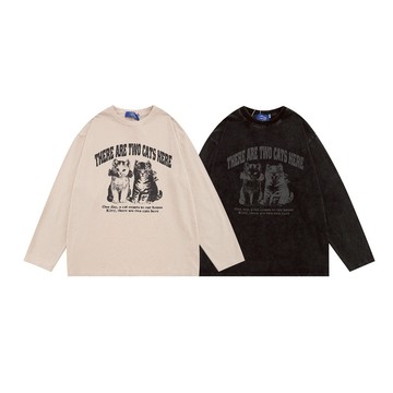 【OTIS】 【現貨速出】貓咪 復古風 素色長袖 大學TEE 長袖 RETRO 寬鬆 OVERSIZE 街頭