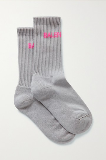 Balenciaga - Ribbed Intarsia Cotton-blend Socks - Gray - S