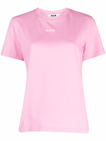 MSGM - logo-print short-sleeved T-shirt - women - Cotton - S - Pink