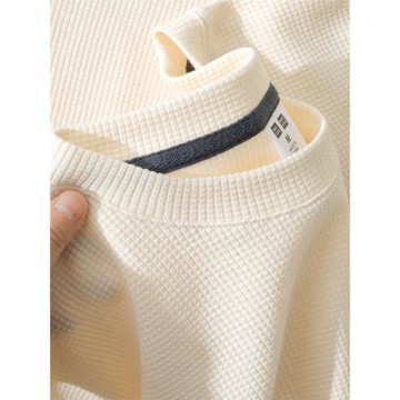 搭念260g重磅華夫格短袖T恤米白奶杏色寬松休閑圓領透氣上衣男女