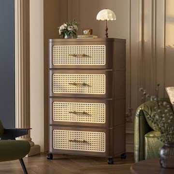 中古風客廳雜物收納柜臥室床頭柜置物柜免安裝兒童玩具零食抽屜柜