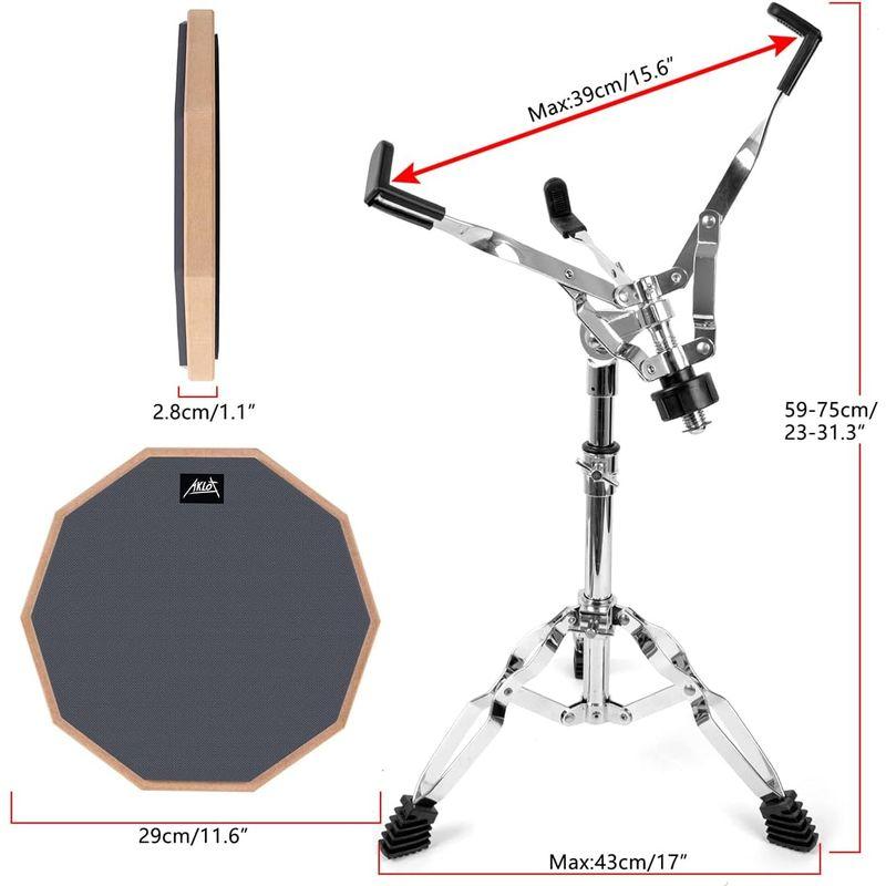 AKLOT ドラム練習パッド, 12インチ トレーニング用 スタンド付属 収納ケース・スティック付き (グレー)