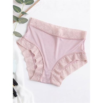 桑蠶絲內褲女抑菌真絲內襠不夾臀蕾絲邊大碼中腰提臀膚色平角褲頭