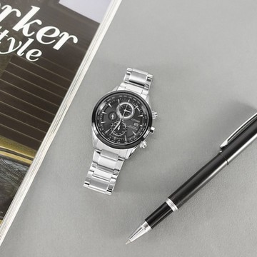 CITIZEN 星辰表 / AT8266-89E / 光動能 電波錶 萬年曆 藍寶石水晶玻璃 日期 防水100米 不鏽鋼手錶-黑色/43mm