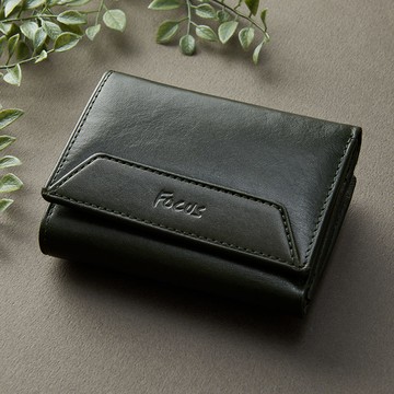 FOCUS經典原皮三折壓扣零錢短夾_藍綠兩色任選(F3328)