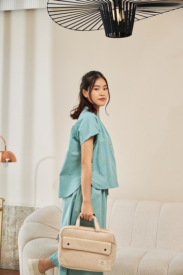 半袖側開棉質上衣 - KATHI : 薄荷綠色