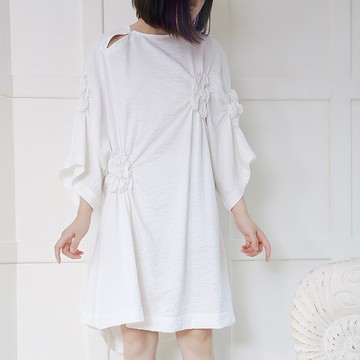 立體花中式連身裙 設計感盤扣改良旗袍