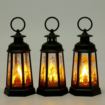 萬圣節裝飾擺件LED復古風燈電子蠟燭 六角手提南瓜燈派對道具[PP0506055]