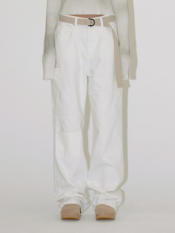 Patched Pocket Denim Pants _ White