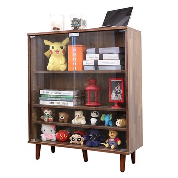 BuyJM MIT低甲醛寬80cm可堆疊四層強化玻璃門實木腳展示櫃/置物櫃/書櫃集成木色