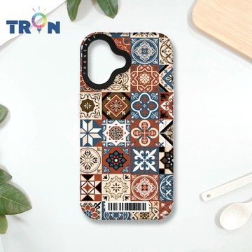 TRON IPHONE 16 優雅北歐風幾何復古花磚 防摔 MAGSAFE 磁吸 太空載具殼 透白 手機殼