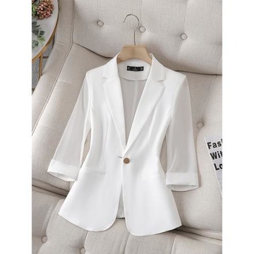 白色小西裝外套女夏季薄款2022新款網紗防曬七分袖休閑西服工作服