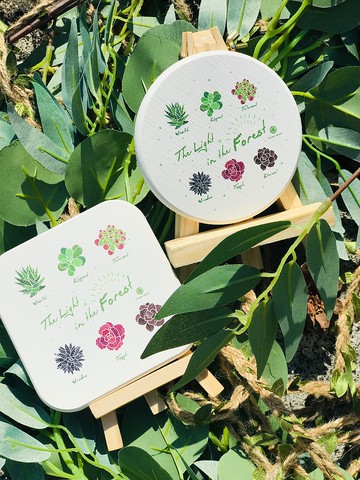 多肉植物占卜原創插畫-森林光景珪藻土吸水杯墊