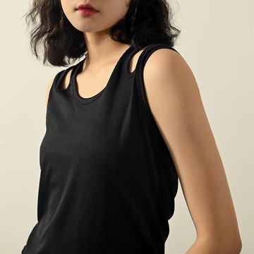 【NaSuBi Vintage】鏤空設計螺紋古著背心上衣