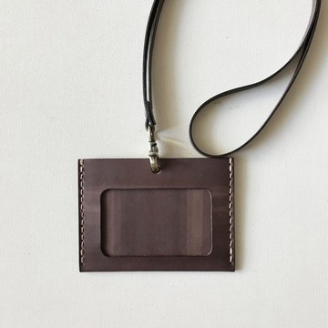 識別證卡套+頸帶_橫式_雙卡層_焦茶_ID Holder