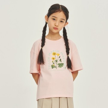 童裝 花朵圖案 短袖T恤 - 粉紅色