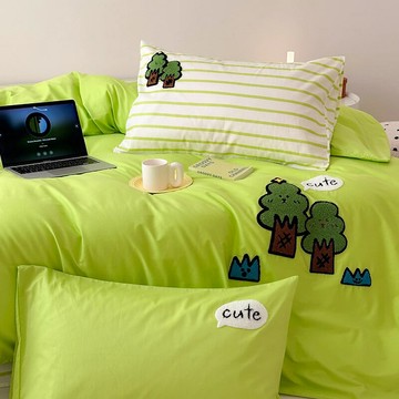 床包組 三件組 四件組  床單被套枕套床包 家用寢具熒光綠小樹毛巾繡床上純棉四件套1.5m1.8公寓全棉床單被套三件套