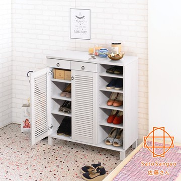 Sato_輕井澤百葉雙抽雙門七格鞋櫃‧幅90cm-白色木紋 W90*D35*H104.1 cm
