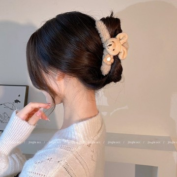 可愛就位~秋冬毛絨抓夾抓夾小女孩髮夾頭飾後腦勺盤髮鯊魚夾女 C233