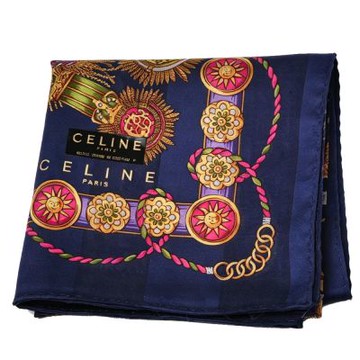 CELINE 藏青太陽花寶石鏈條字母圖騰LOGO帕領巾(51CM)