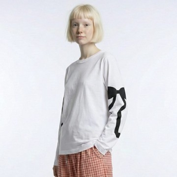 蝴蝶結印花袖白色長袖上衣