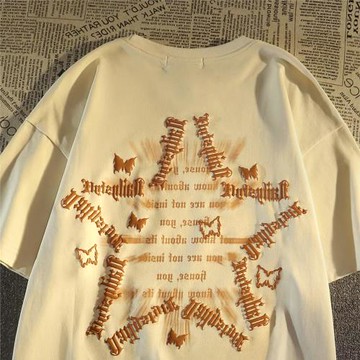 美式高街潮流星星蝴蝶短袖T恤男女小眾設計高級感潮牌半袖ins上衣