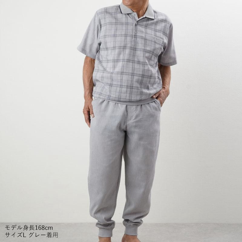 紳士麻混楊柳ポロ衿上下スーツ 821857 通気性が良く、涼しげな着心地  ケアファッション 楽天市場】麻混楊柳ヘンリーネックスーツ 紳士向け 男性用