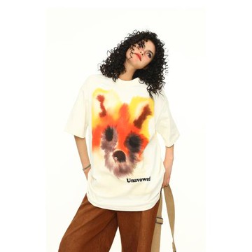 野生阿子 美式復古街頭涂鴉印花短袖T恤男女小眾設計潮牌情侶上衣