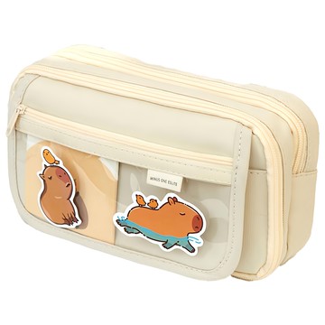 超人氣卡比巴拉9層大容量筆袋 附吊飾 + 配件 款式隨機 CN0380-M  米色  1個