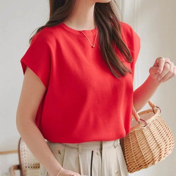 日本 Kobe Lettuce - 立領顯瘦剪裁法式袖上衣-紅