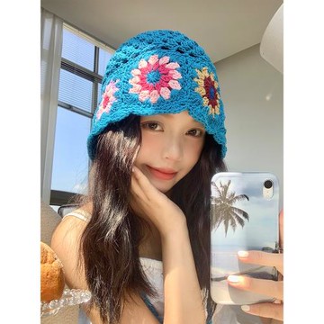 針織帽女夏季韓版鏤空漁夫帽可愛彩色編織毛線帽子顯臉小水桶帽潮